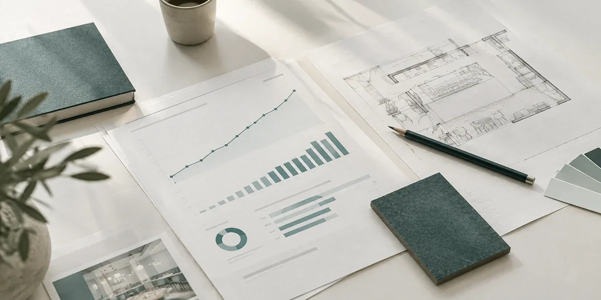 Documenti di business plan con grafici di crescita positiva degli incassi